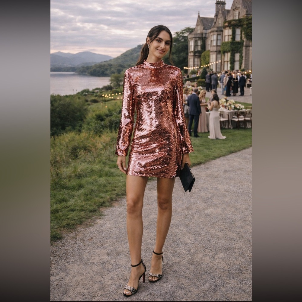 Anthropologie NWT Long-Sleeve Mock-Neck Sequin Mini Dress size XS.